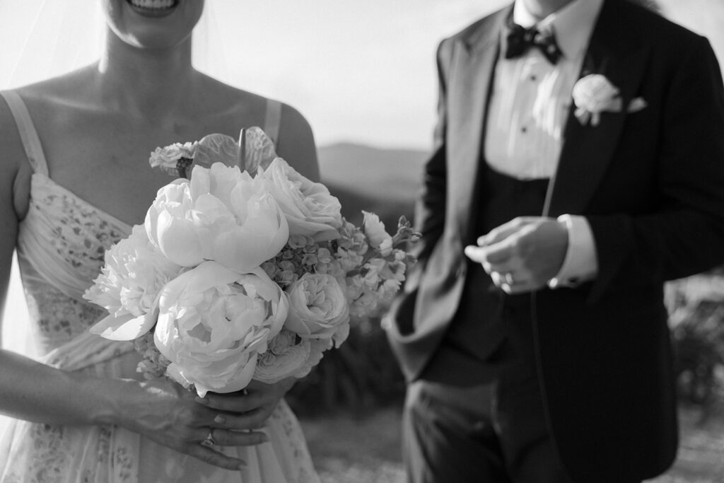 Black and white bride and groom portrait at Maleny Country Estate, Sunshine Coast Hinterland