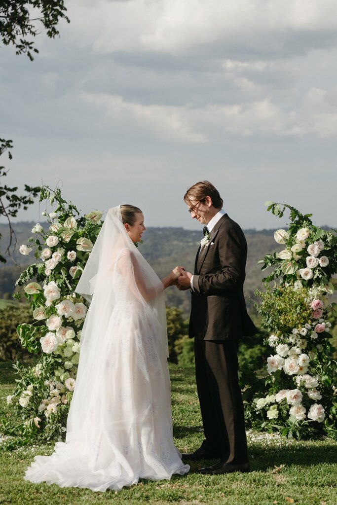 Bride and groom ceremony moment at Maleny Country Estate, Sunshine Coast Hinterland