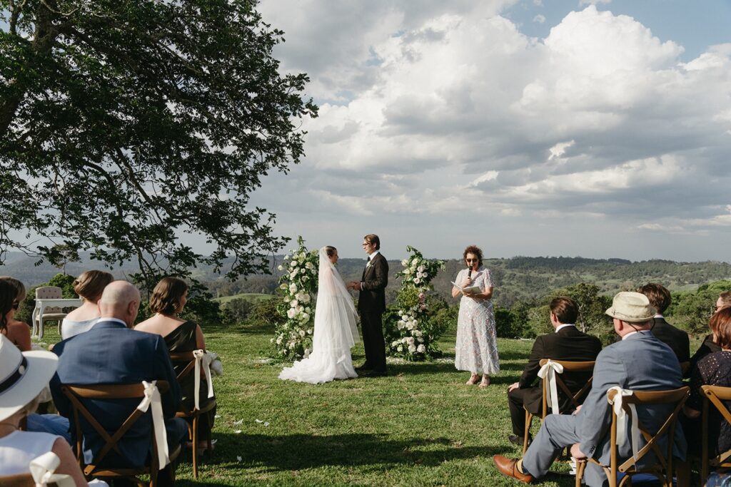 Bride and groom ceremony moment at Maleny Country Estate, Sunshine Coast Hinterland
