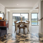 Estate House dining room with pool and hinterland views at Maleny Country Estate, Sunshine Coast Hinterland