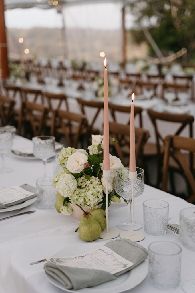 Wedding reception styling in tent at Maleny Country Estate, Sunshine Coast Hinterland