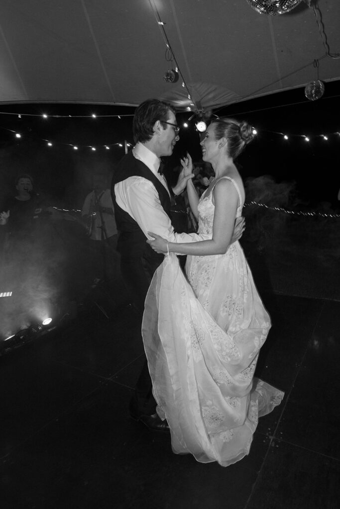 Black and white night dancing at Maleny Country Estate wedding, Sunshine Coast Hinterland