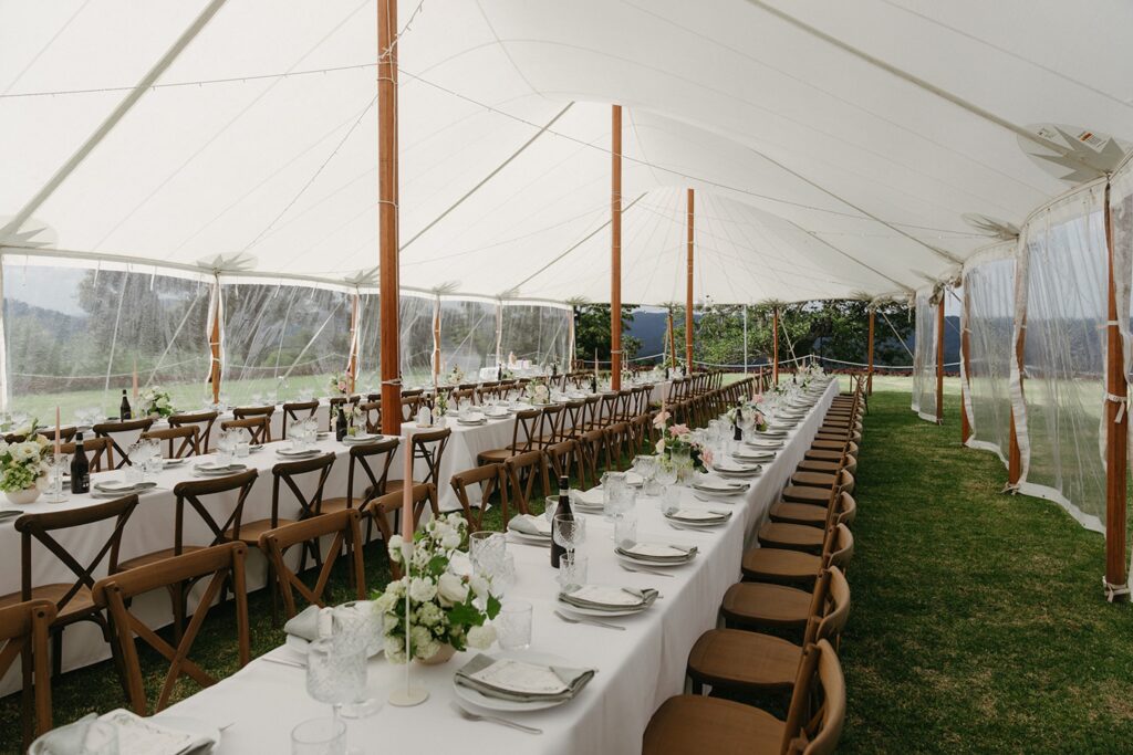 Wedding reception table setting at Maleny Country Estate, Sunshine Coast Hinterland